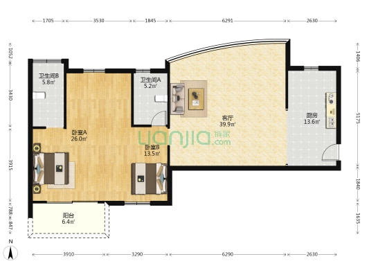 林垟大厦 2室1厅2卫 140平方