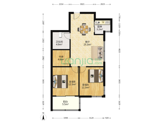 银厦公寓 3室1厅1卫 90平方