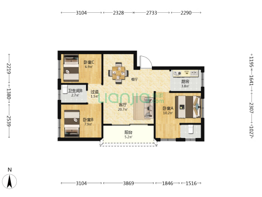裕宏路三巷 3室1厅2卫 72平方