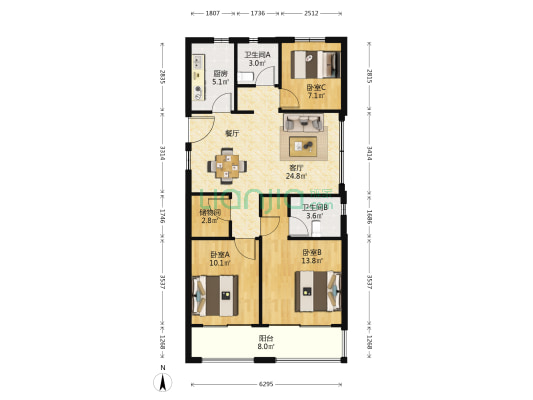 金隅大成郡二期珑耀华庭 3室1厅2卫 111平方