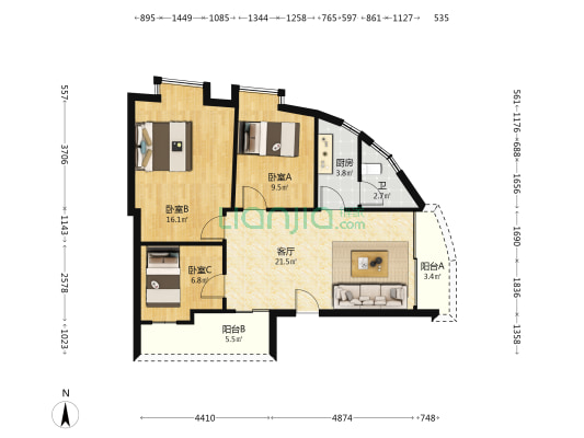 汇景华庭 3室1厅1卫 74平方