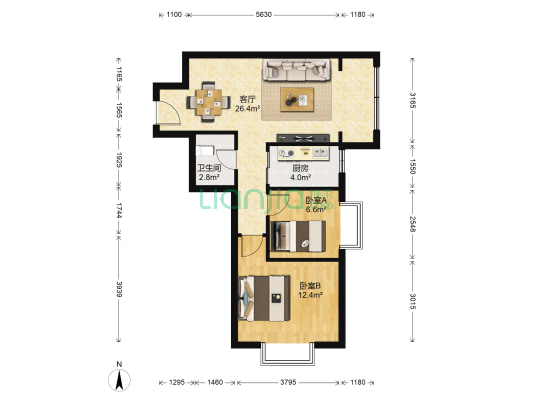 兰港怡园B区 2室1厅1卫 76平方