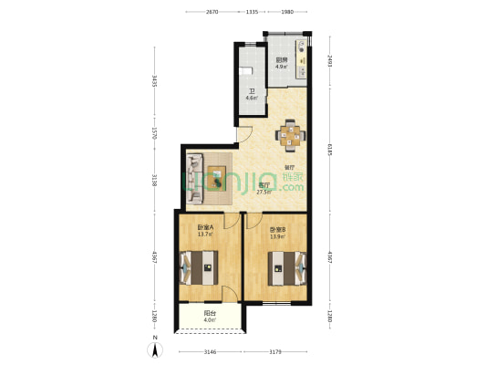 华馨小区 2室1厅1卫 92平方
