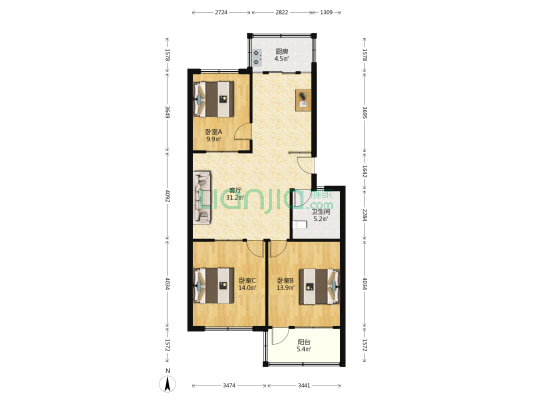 中鲁建工集团宿舍 3室1厅1卫 102平方