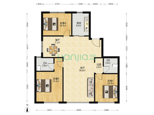 鑫苑府 3室2厅2卫 140平方