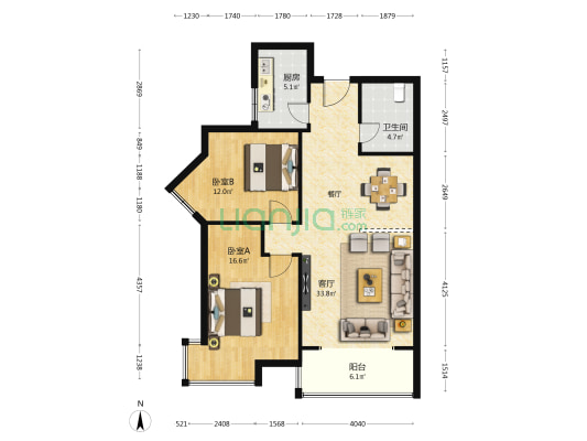 咸宁花园 2室1厅1卫 103平方