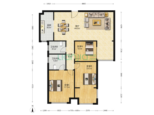 文庭雅苑 3室1厅2卫 140平方