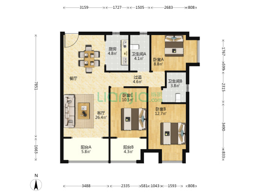 长虹云筑•和园 3室1厅2卫 111平方