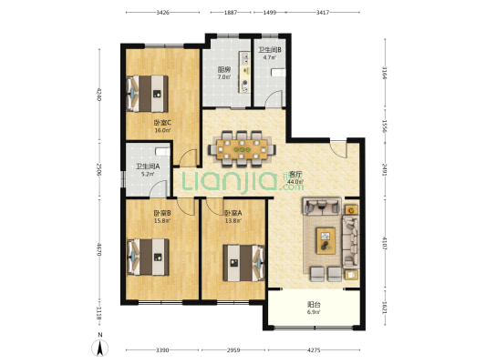 方兴苑 3室1厅2卫 153平方
