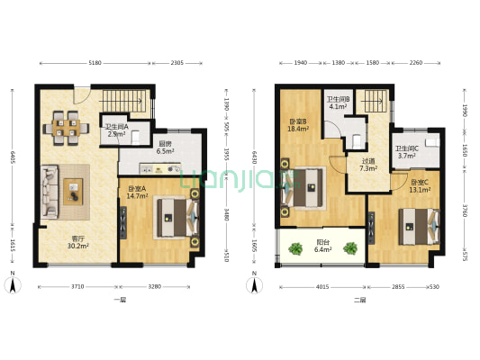 学府馨苑 3室1厅3卫 111平方