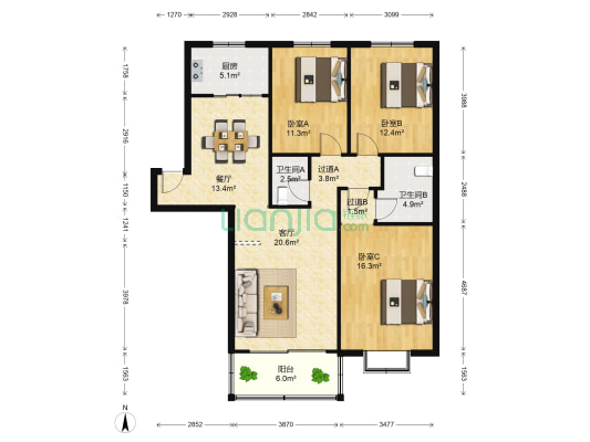 复兴南路52号弄1号 3室2厅2卫 122平方