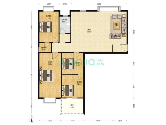 海丰世纪广场 4室1厅1卫 172平方