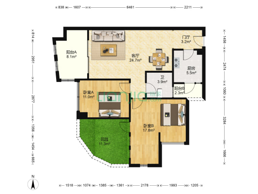 金湖名城 2室1厅1卫 94平方