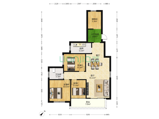 珠光新城二期 3室1厅1卫 88平方