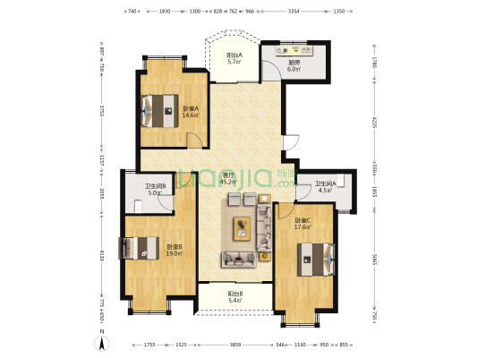 凤凰公馆 3室1厅2卫 150平方
