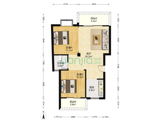 凤凰水岸公馆 2室1厅1卫 79平方