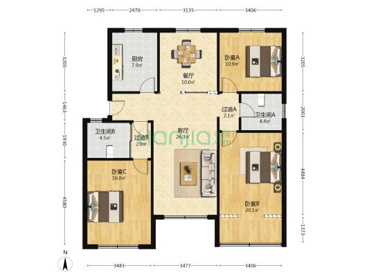 南门外路建设商品房 3室2厅2卫 125平方