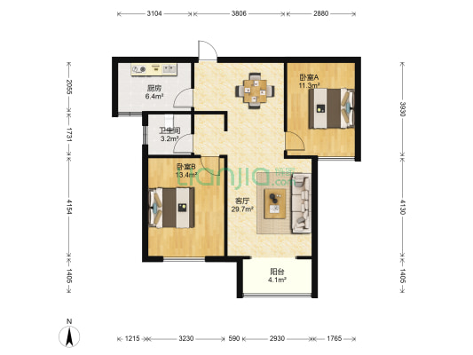 鼎鑫鑫悦广场 2室1厅1卫 88平方