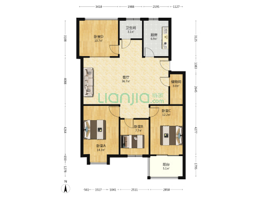 水利明珠 4室1厅1卫 118平方