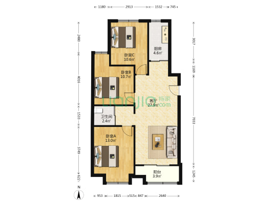 山景舜园 3室1厅1卫 98平方