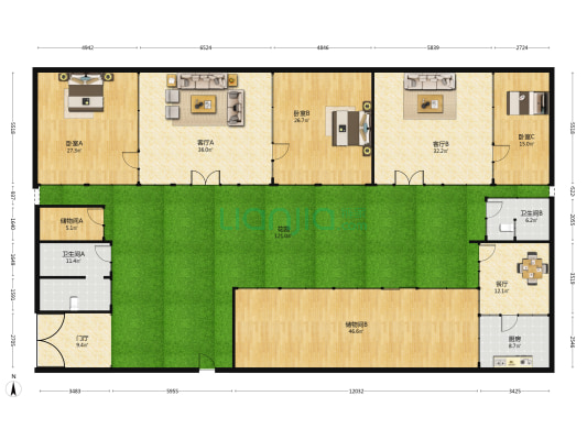 夏垫引凰小区 3室3厅2卫 229平方