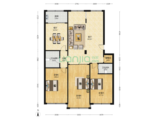 兴达小区 3室2厅2卫 165平方