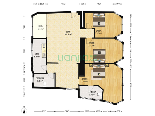 宝珠苑 3室1厅2卫 149平方