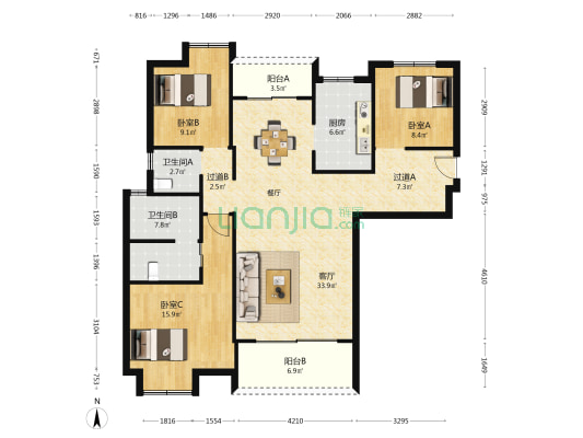 金一·克拉双城 3室1厅2卫 131平方