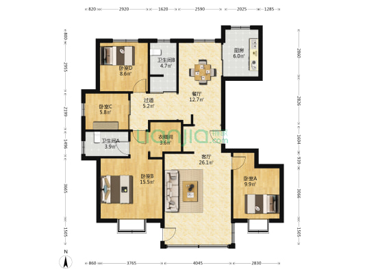 中铁城芳庭 4室2厅2卫 147平方