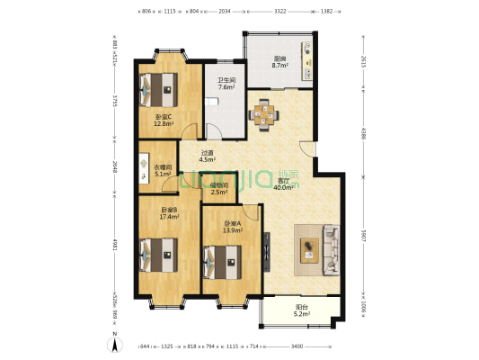 金港花园 3室1厅1卫 132平方