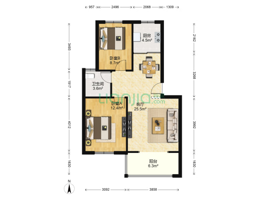 承德苑 2室1厅1卫 82平方