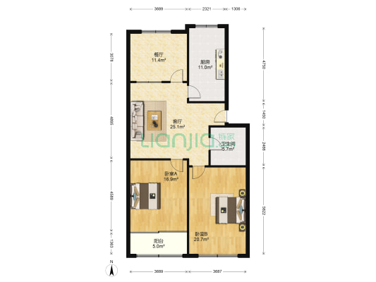 华宝家园 2室2厅1卫 112平方