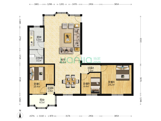 永福路1号大院 3室1厅1卫 102平方