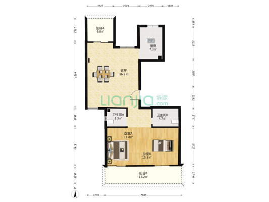 兴发花苑 2室1厅2卫 126平方