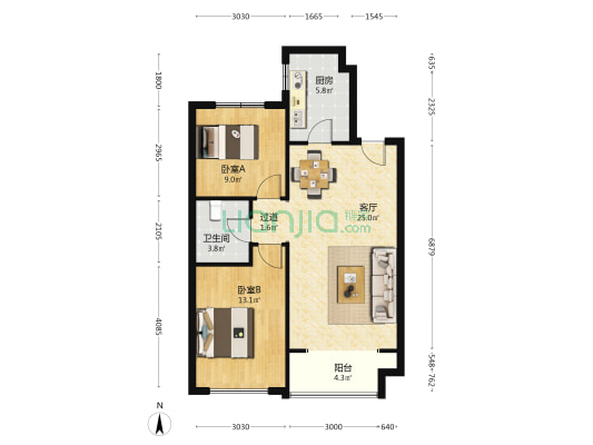 香河城上城 2室1厅1卫 88平方