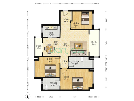 万景蓉元 3室2厅2卫 112平方