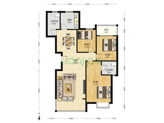 一品东庭 3室1厅2卫 117平方