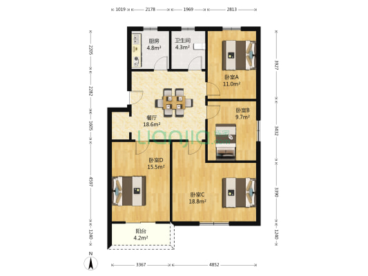 天极盛宅花园 4室1厅1卫 105平方