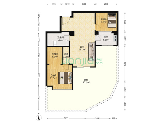 紫金华府 2室1厅1卫 88平方