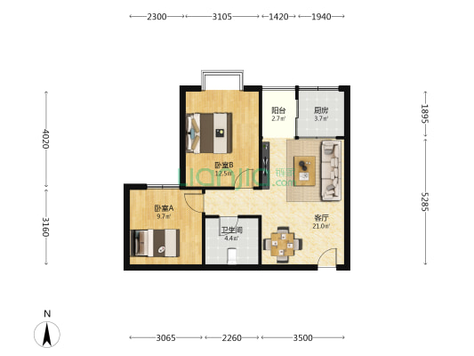 银杏小区 2室1厅1卫 68平方