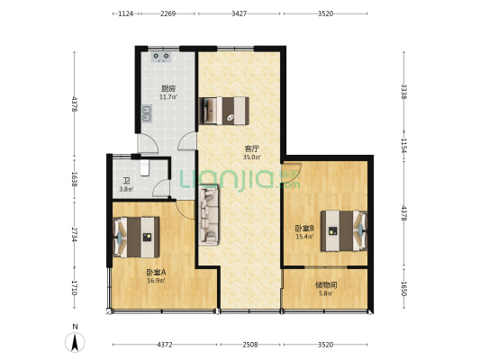 创业南街5号 2室1厅1卫 93平方