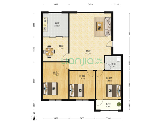 电力花苑 3室2厅1卫 138平方