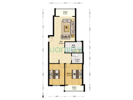 鸿盛凯旋门 2室1厅 南-户型图