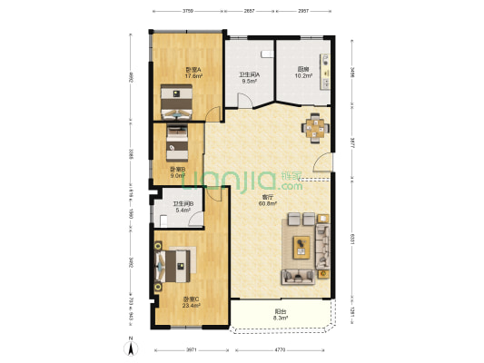 顺景楼(增城区) 3室1厅2卫 144平方