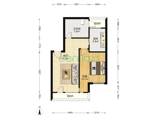 雍景台 1室1厅1卫 70平方