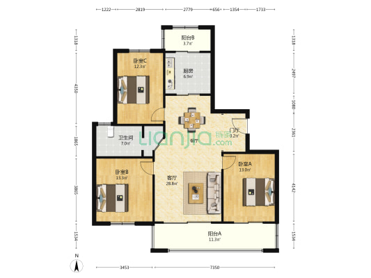 景润花苑 3室1厅1卫 132平方