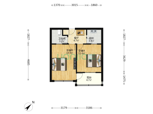 南西大楼 2室1厅1卫 55平方