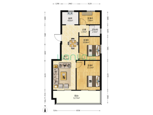 八林新寓 3室1厅1卫 96平方
