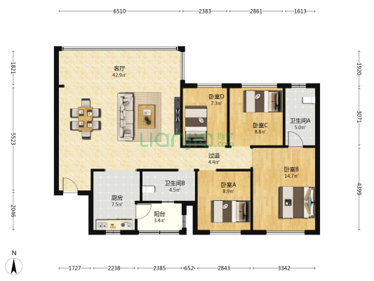 新希望锦粼云境 4室1厅2卫 143平方