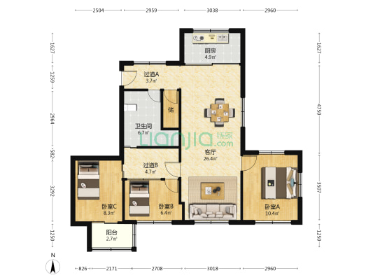 富强路26弄 3室1厅1卫 110平方